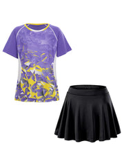 Kids Girls Athletic Shirt and Skirt Set Sports Dress Outfits