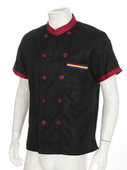 Mens Short Sleeve Chef Coat Jackets Stand Collar Cooks Shirt Uniform