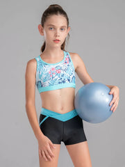 Kids Girls 2 Pieces Athletic Swimsuit Gym Workout Outfits