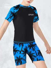 Boys Two Piece Rash Guard Swimsuits Water Sport Swimwear Bathing Suits