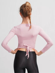 Women's V Neck Wrap Top Crop Sweaters Tie Knot Blouse Shirt