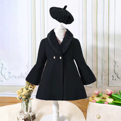 Toddler Girls Wool Blend Coat Outwear with Fur Collar and Matching Hat