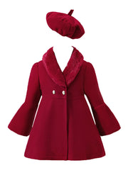 Toddler Girls Wool Blend Coat Outwear with Fur Collar and Matching Hat