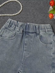 Toddler Baby Girls Hem Denim Pants Elastic Waist Bell Jeans